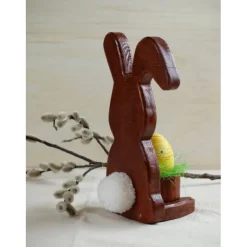 Best Osterhase aus Holz handgemacht – Rustikale Osterdeko, Unikat mit Ei & Puschel Osterhasen