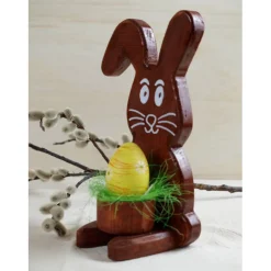Best Osterhase aus Holz handgemacht – Rustikale Osterdeko, Unikat mit Ei & Puschel Osterhasen