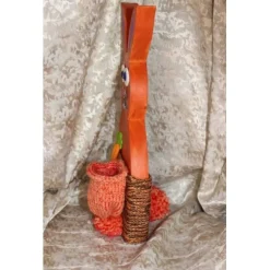 Clearance Osterhase Hasenfigur ORANGE zauberhafter Holzhase mit handgestrickten Accessoires bemalt mit Acrylfarben Osterdeko Osterhasen