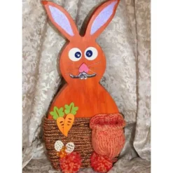 Clearance Osterhase Hasenfigur ORANGE zauberhafter Holzhase mit handgestrickten Accessoires bemalt mit Acrylfarben Osterdeko Osterhasen