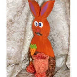 Clearance Osterhase Hasenfigur ORANGE zauberhafter Holzhase mit handgestrickten Accessoires bemalt mit Acrylfarben Osterdeko Osterhasen