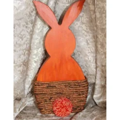 Clearance Osterhase Hasenfigur ORANGE zauberhafter Holzhase mit handgestrickten Accessoires bemalt mit Acrylfarben Osterdeko Osterhasen