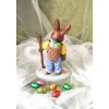 Clearance Osterhase mit Korb (Nr. 1) aus Keramik (blau-gelb-rot) Osterhasen