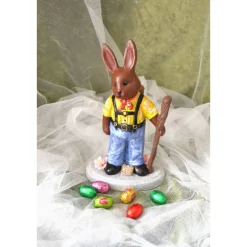 Clearance Osterhase mit Korb (Nr. 1) aus Keramik (blau-gelb-rot) Osterhasen