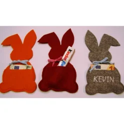 Clearance Osterhasen Filz mit Tasche personalisierbar mit Name Geldgeschenk Gutscheine-Verpackung orange dunkelrot graumeliert Geschenkverpackungen
