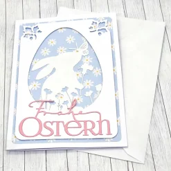 Outlet Osterkarte Hase im Ei – Frühlingskarte in Rosa/Blau Pastell mit Umschlag Osterkarten