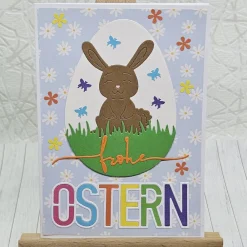 Osterkarte Hase im Ei bunt – Fröhliche Ostergrüße mit Blumen & Umschlag Osterkarten
