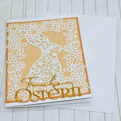 Osterkarten|Kleine Schätze Osterkarte Hase mit zartem Blumenmuster – Hologramm Effekt, Frühling, Umschlag