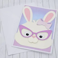 New Osterkarte Häsin mit pinker Glitzerbrille und Umschlag – Stilvolle Ostergrußkarte Osterkarten