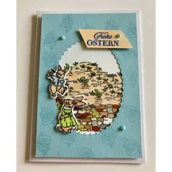 Best Osterkarte mit Hasen + Möhrenfeld Ostern 3D Grusskarte Handgefertigt  Bunt Töne Hochfromat A6 Osterkarten