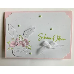 Outlet Osterkarte mit Hasengesicht und Blumenkranz 3D Ostergrüße Osterkarten