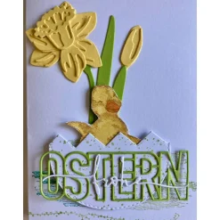 Best Osterkarte mit Küken +  Narzissen Ostern 3D Grusskarte Handgefertigt Hochformat DINA6 Gelb Grün Osterkarten