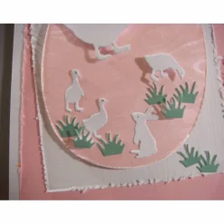 Sale Osterkarte mit Küken und Osterhase Unikat elegant in pastell rosa weiß Osterkarten
