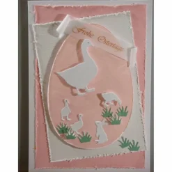 Sale Osterkarte mit Küken und Osterhase Unikat elegant in pastell rosa weiß Osterkarten