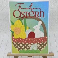 Osterkarten|Kleine Schätze Osterkarte Osternest Narzisse mit Osterglocke und cremefarbenem Hase – handgefertigt