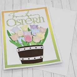 Osterkarten|Kleine Schätze Osterkarte Tulpen bunt – Frühlingsgruß mit pastellfarbenen Tulpen