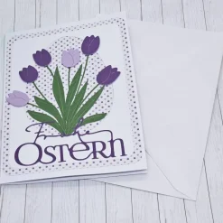 Hot Osterkarte Tulpenstrauß lila – Frühlingskarte mit violettem Tulpenmotiv & Umschlag Osterkarten