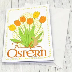 Outlet Osterkarte Tulpenstrauß orange/gelb – Frühlingsgruß mit Umschlag Osterkarten
