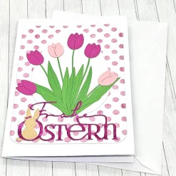 Hot Osterkarte Tulpenstrauß pink und rosa – Frühlingsgruß mit Umschlag Osterkarten