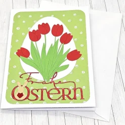 Osterkarten|Kleine Schätze Osterkarte Tulpenstrauß rot – Frühlingsgruß mit Umschlag & sicherem Versand