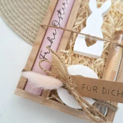 Osterkerzen|Suanda Living Ostern Geldgeschenk Ostergeschenk Hase mit Herz klein Kerzenhalter rund Geschenkset Gutschein Kerzenset Stabkerze Kerzen
