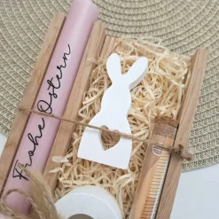 Osterkerzen|Suanda Living Ostern Geldgeschenk Ostergeschenk Hase mit Herz klein Kerzenhalter rund Geschenkset Gutschein Kerzenset Stabkerze Kerzen