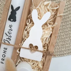 Ostern Geschenkset Ostergeschenk Hase mit Herz klein Kerzenhalter Herz Kerzenset Stabkerze Kerzenbox Holzbox Mitbringsel Osterkerzen