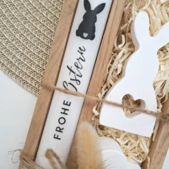 Ostern Geschenkset Ostergeschenk Hase mit Herz klein Kerzenhalter Herz Kerzenset Stabkerze Kerzenbox Holzbox Mitbringsel Osterkerzen