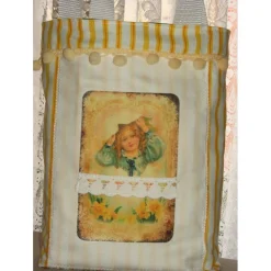 Sale Ostertasche gelb weiß Stoff Bügelbild Mädchen Osterkörbchen
