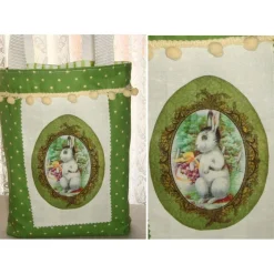 Clearance Ostertasche grün weiß aus Stoff mit Bügelbild weißer Hase Osterkörbchen