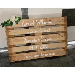 New Palettenaufkleber für die Hochzeit - personalisiert - weiße/schwarze Schrift Herzen Datum Herzlich Willkommen Font 3 Hochzeitsdeko
