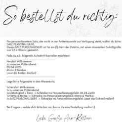 Clearance Palettenaufkleber für die Hochzeit - personalisiert - weiße/schwarze Schrift Herzen Datum Herzlich Willkommen Font 6 Hochzeitsdeko
