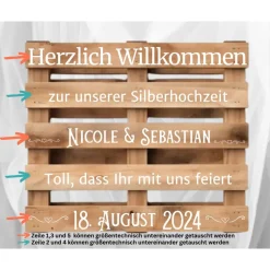 Discount Palettenaufkleber Silberhochzeit ,Willkommenspalette silberne Hochzeit, Willkommensschild, Palettenschrift Hochzeitsdeko