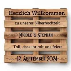 Discount Palettenaufkleber Silberhochzeit ,Willkommenspalette silberne Hochzeit, Willkommensschild, Palettenschrift Hochzeitsdeko