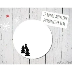 Sticker & Aufkleber|Nanös Welt Papieraufkleber zum Selbstbeschriften mit Tannenwald in schwarz-weiß 4cm rund