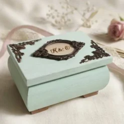 New Pastell mintfarbene Ringdose Ringkissen personalisierbar mit Monogramm Datum Ehering Hochzeit Ringkästchen Ringträger Ringkissen