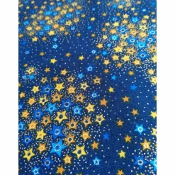 Weihnachtsstoffe|Design in Stoff Patchworkstoff kleine Sternchen blau, gelb, orange auf blauem Untergrund, Stargaz Robert Kaufmann