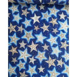 Weihnachtsstoffe|Design in Stoff Patchworkstoff Sterne mit hellblauem Rand auf blauem Hintergrund - Robert Kaufmann