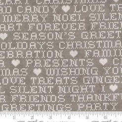 Discount Patchworkstoff Weihnachten grau mit weißer Schrift von Hustle and Bustle BasicGrey – 100% Baumwolle, 112cm breit Weihnachtsstoffe