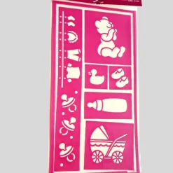 Glückwunschkarten|Meine-Schatz-Kiste Pergamano Template Baby – Motivvorlage für Geburt und Taufe mit Wäscheleine, Kinderwagen, Teddybär und Schnullern