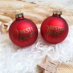 Outlet Personalisierte Christbaumkugel / Weihnachtskugel mit Name oder Wunschtext - aus Glas - Ø 6 cm - Geschenkidee Baumschmuck Personalisierbar