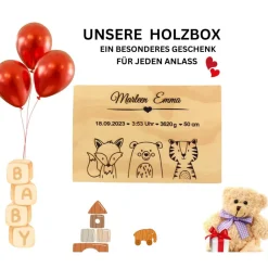 Online Personalisierte Erinnerungskiste für Babys - Tiergruppe Safari  - Personalisiert mit Name & Datum - Dekoration