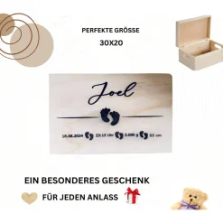 Best Personalisierte Erinnerungskiste für Babys mit Fußabdruck-Motiv, individuell gestaltet mit Name und Datum auf einer Holz Dekoration