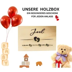 Best Personalisierte Erinnerungskiste für Babys mit Fußabdruck-Motiv, individuell gestaltet mit Name und Datum auf einer Holz Dekoration