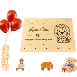Personalisierte Erinnerungskiste für Babys - Safari-Tiergruppe Löwe - Mit Name und Datum personalisiert Dekoration