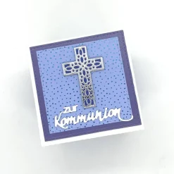 Geldgeschenke|hannesticheleien Personalisierte Explosionsbox zur Kommunion, Konfirmation, Taufe oder Geburt – Handgemachtes Geschenk mit Bibel-Schachtel (blau/weiß)