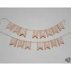 Dekoration|TiJaPapierDeko Personalisierte Girlande zur Taufe, beige und weiß, Wimpelkette mit Wunschnamen