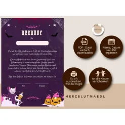Einladungskarten|Herzblutmaedl Personalisierte Halloween-Urkunden - Perfekt für Halloweenpartys und DIY-Projekte - digitaler Download DIN A4 | Spiele f