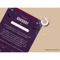 Einladungskarten|Herzblutmaedl Personalisierte Halloween-Urkunden - Perfekt für Halloweenpartys und DIY-Projekte - digitaler Download DIN A4 | Spiele f