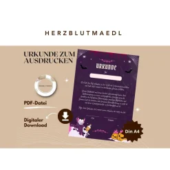 Einladungskarten|Herzblutmaedl Personalisierte Halloween-Urkunden - Perfekt für Halloweenpartys und DIY-Projekte - digitaler Download DIN A4 | Spiele f